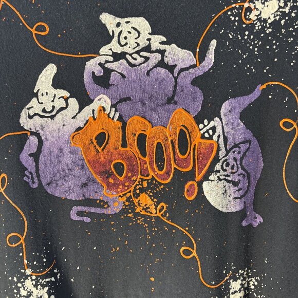 Vintage-Inspired Long Black Halloween Dress W/ Ghost & Boo Print Splatter Design - Picture 2 of 10
